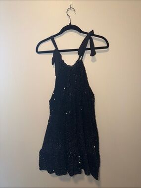 Free People Black Sequin Mini Dress with Tie Straps